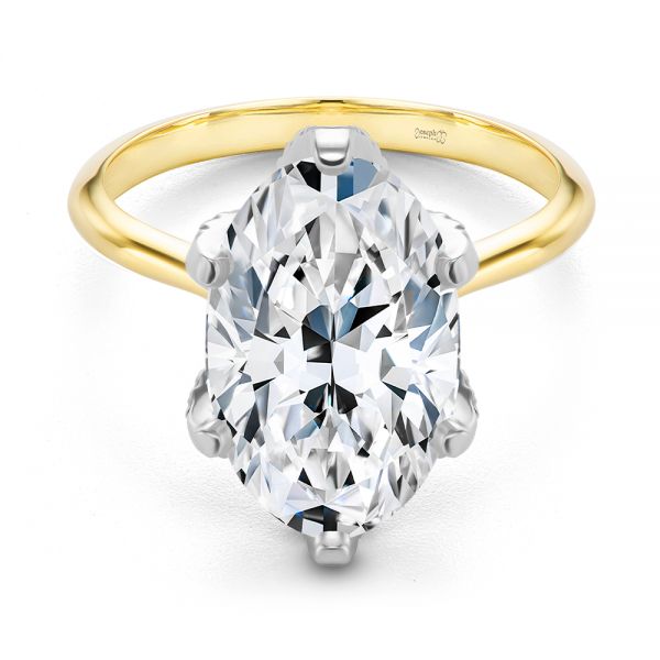 18k Yellow Gold And Platinum Diamond Petal Prongs Oval Engagement Ring - Flat View - 107823