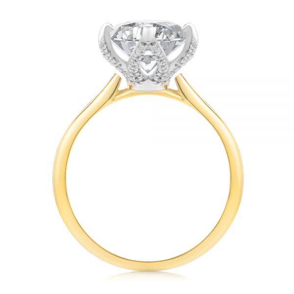 18k Yellow Gold And Platinum Diamond Petal Prongs Oval Engagement Ring - Front View - 107823