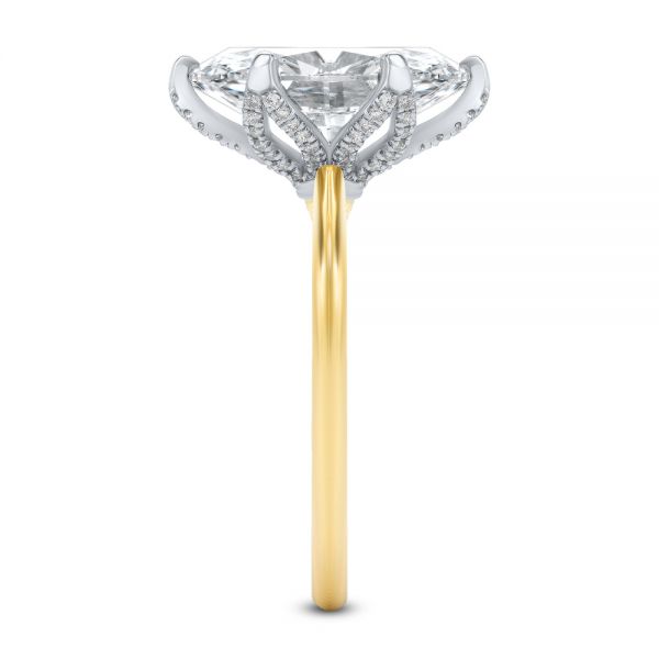 18k Yellow Gold And Platinum Diamond Petal Prongs Oval Engagement Ring - Side View - 107823