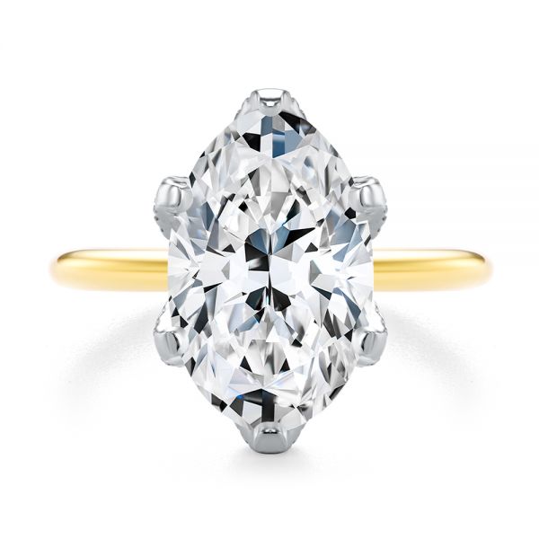 18k Yellow Gold And Platinum Diamond Petal Prongs Oval Engagement Ring - Top View - 107823