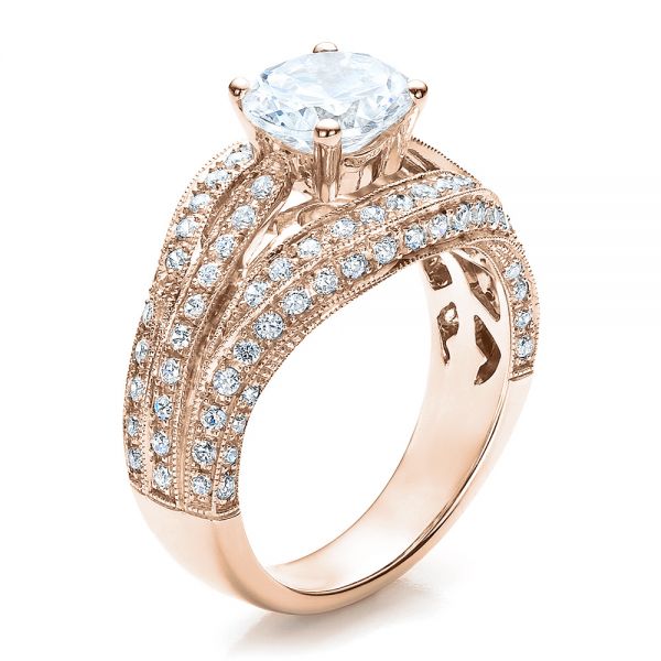18k Rose Gold 18k Rose Gold Diamond Split Shank Engagement Ring - Vanna K - Three-Quarter View -  100107