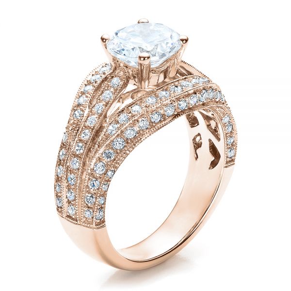 14k Rose Gold 14k Rose Gold Diamond Split Shank Engagement Ring - Vanna K - Three-Quarter View - 100107