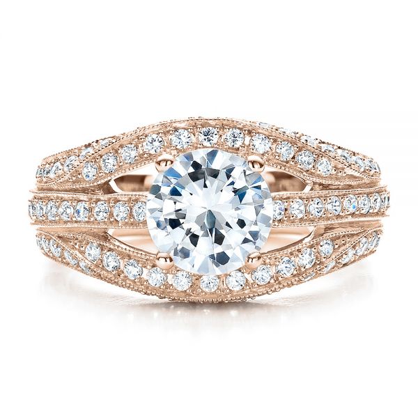 14k Rose Gold 14k Rose Gold Diamond Split Shank Engagement Ring - Vanna K - Top View - 100107