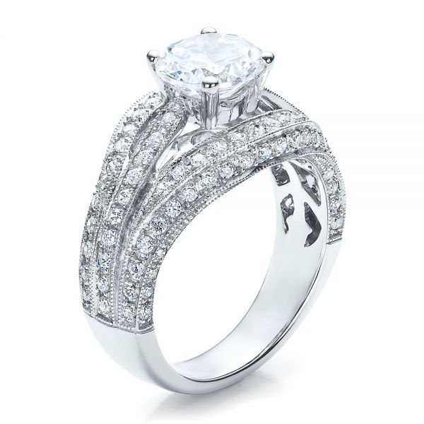 18k White Gold Diamond Split Shank Engagement Ring - Vanna K - Three-Quarter View -  100107