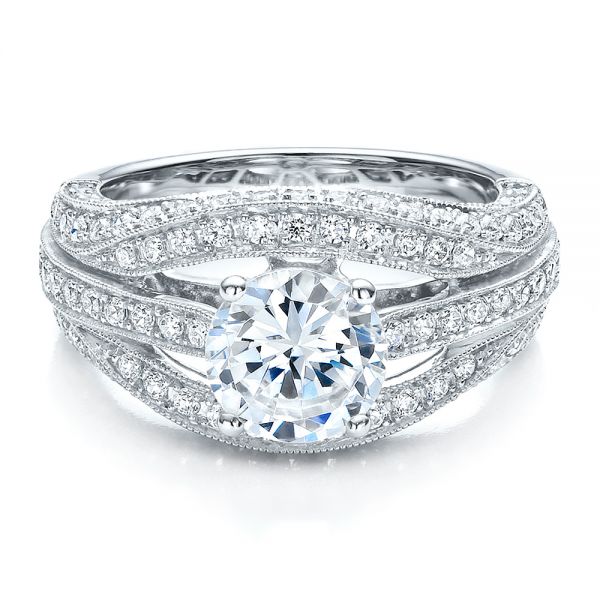 18k White Gold Diamond Split Shank Engagement Ring - Vanna K - Flat View - 100107