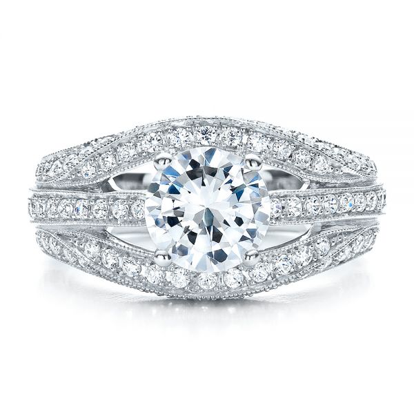 18k White Gold Diamond Split Shank Engagement Ring - Vanna K - Top View -  100107