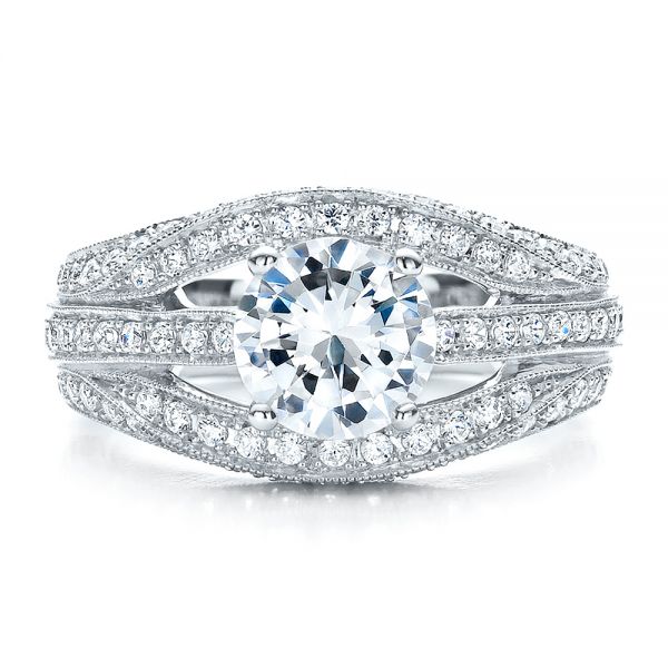 18k White Gold Diamond Split Shank Engagement Ring - Vanna K - Top View - 100107