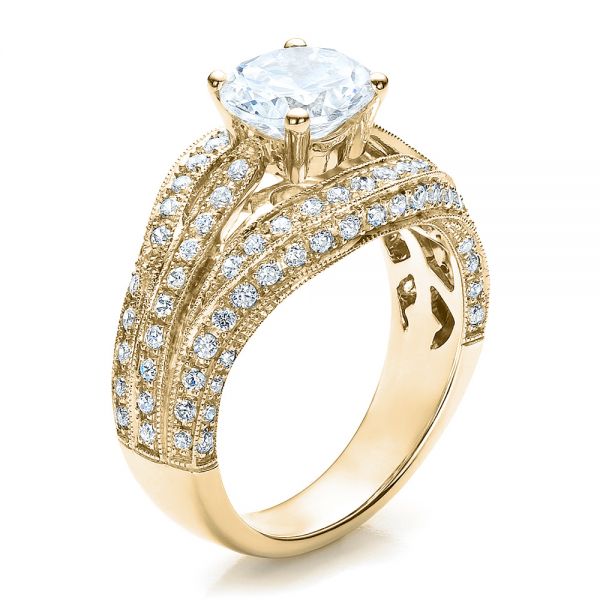 18k Yellow Gold 18k Yellow Gold Diamond Split Shank Engagement Ring - Vanna K - Three-Quarter View -  100107