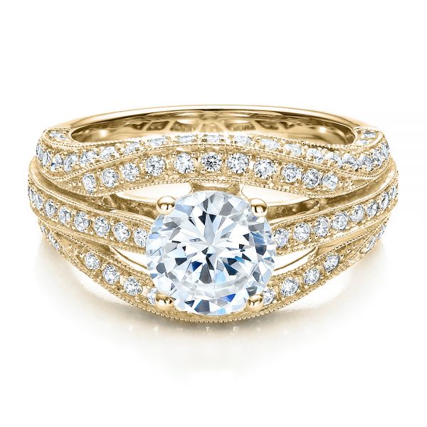 18k Yellow Gold 18k Yellow Gold Diamond Split Shank Engagement Ring - Vanna K - Flat View -  100107