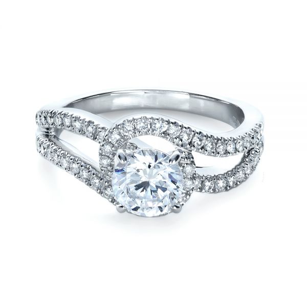 18k White Gold Diamond Split Shank Engagement Ring - Flat View -  1260