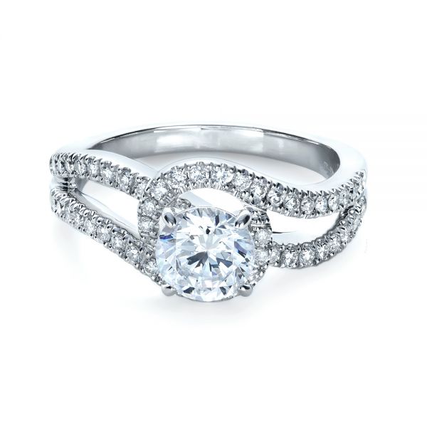 18k White Gold Diamond Split Shank Engagement Ring - Flat View - 1260