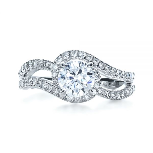 18k White Gold Diamond Split Shank Engagement Ring - Top View -  1260