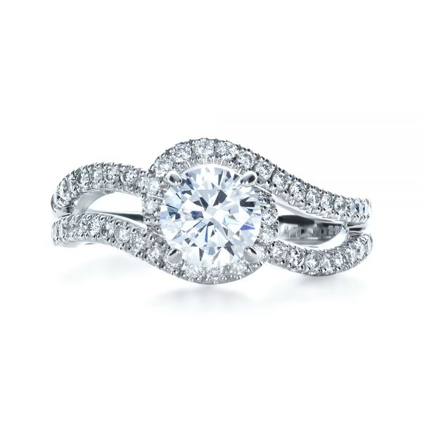 18k White Gold Diamond Split Shank Engagement Ring - Top View - 1260