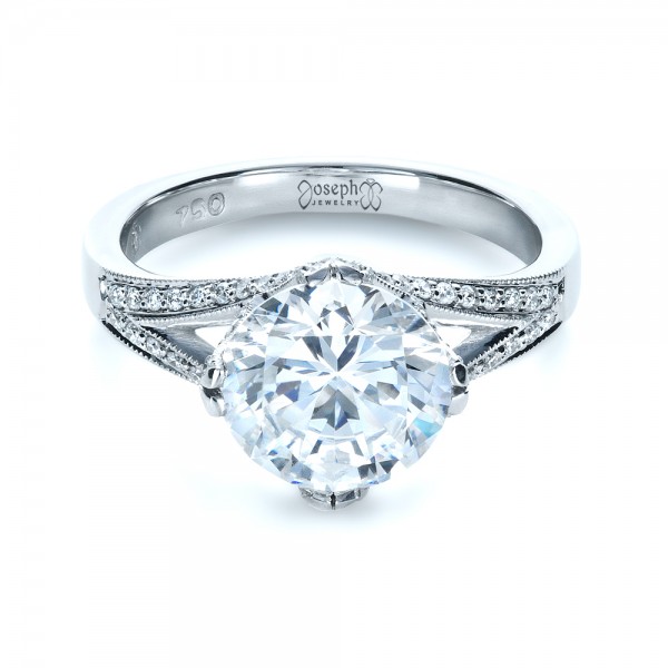  18K Gold Diamond Split Shank Engagement Ring - Flat View -  1298