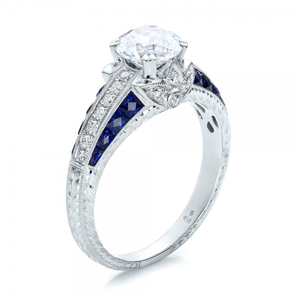 Diamond and Blue Sapphire  Engagement  Ring  100390 