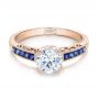 18k Rose Gold 18k Rose Gold Diamond And Blue Sapphire Engagement Ring - Flat View -  100389 - Thumbnail