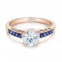 18k Rose Gold 18k Rose Gold Diamond And Blue Sapphire Engagement Ring - Flat View -  100389 - Thumbnail