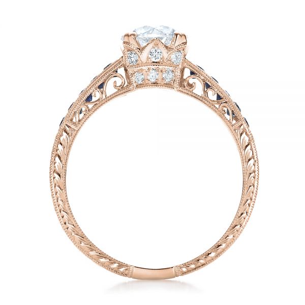 18k Rose Gold 18k Rose Gold Diamond And Blue Sapphire Engagement Ring - Front View -  100389