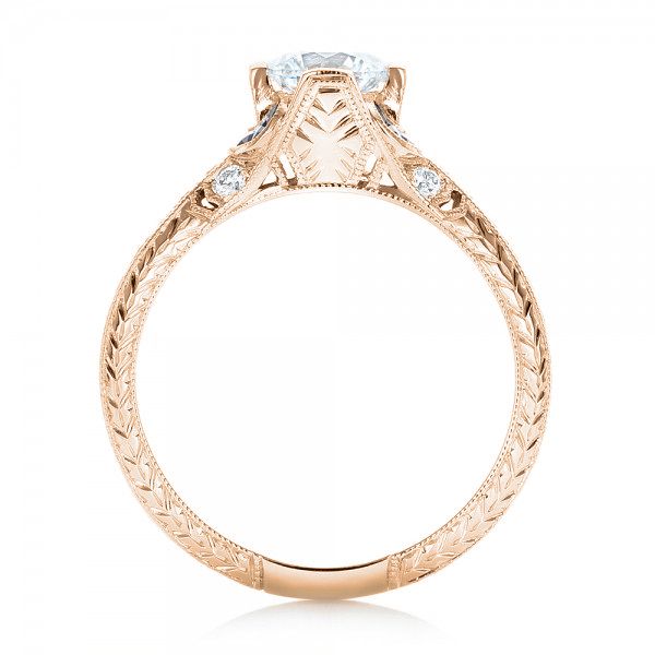 18k Rose Gold 18k Rose Gold Diamond And Blue Sapphire Engagement Ring - Front View -  102677