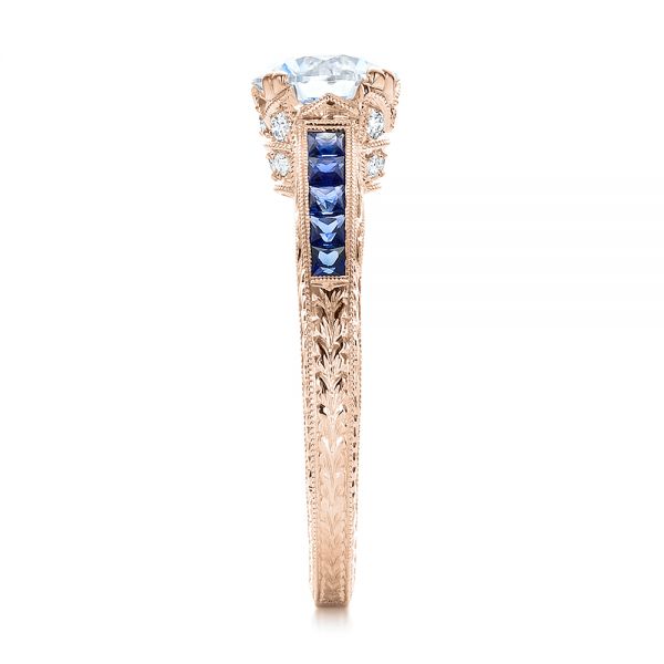 18k Rose Gold 18k Rose Gold Diamond And Blue Sapphire Engagement Ring - Side View -  100389