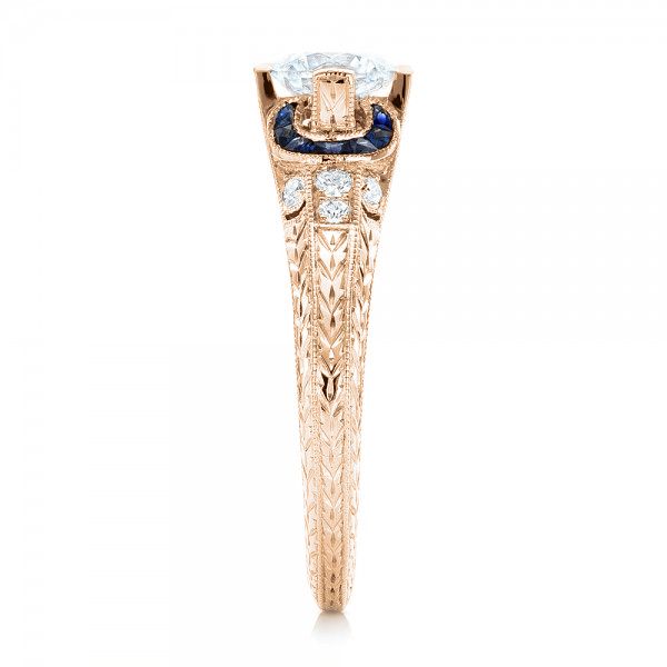14k Rose Gold 14k Rose Gold Diamond And Blue Sapphire Engagement Ring - Side View -  102677