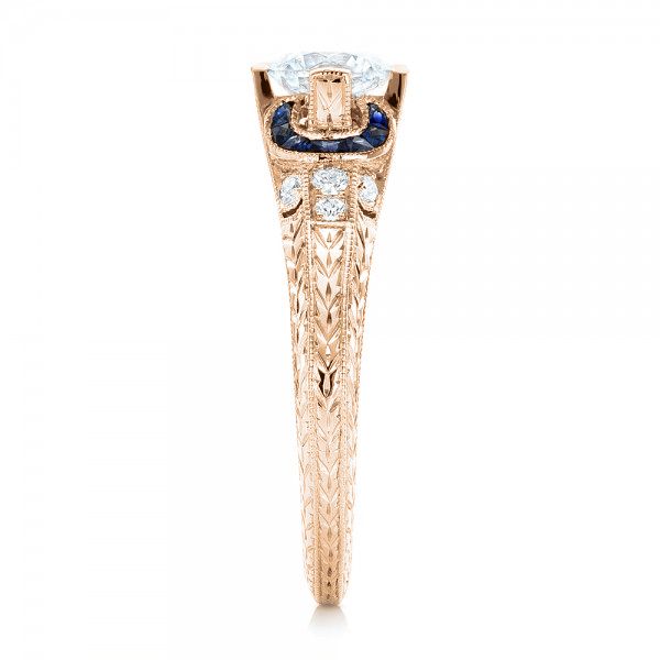 14k Rose Gold 14k Rose Gold Diamond And Blue Sapphire Engagement Ring - Side View - 102677
