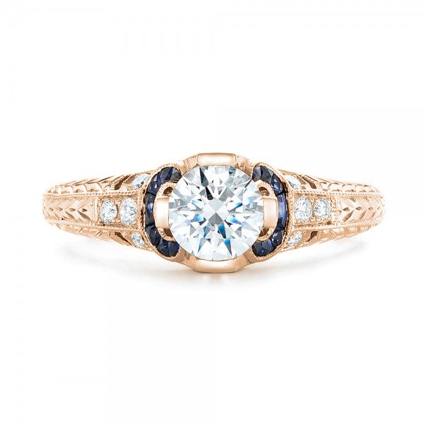 14k Rose Gold 14k Rose Gold Diamond And Blue Sapphire Engagement Ring - Top View -  102677