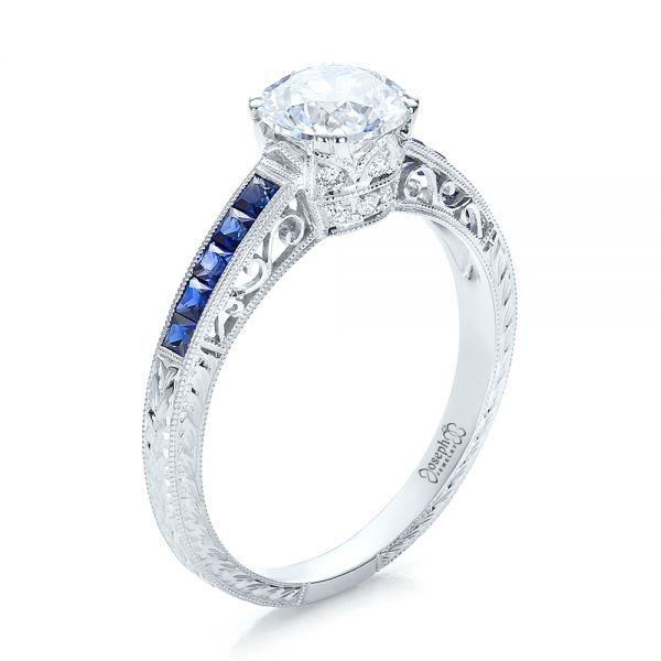 Diamond and Blue Sapphire Engagement Ring - Image