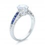 18k White Gold Diamond And Blue Sapphire Engagement Ring - Three-Quarter View -  100389 - Thumbnail
