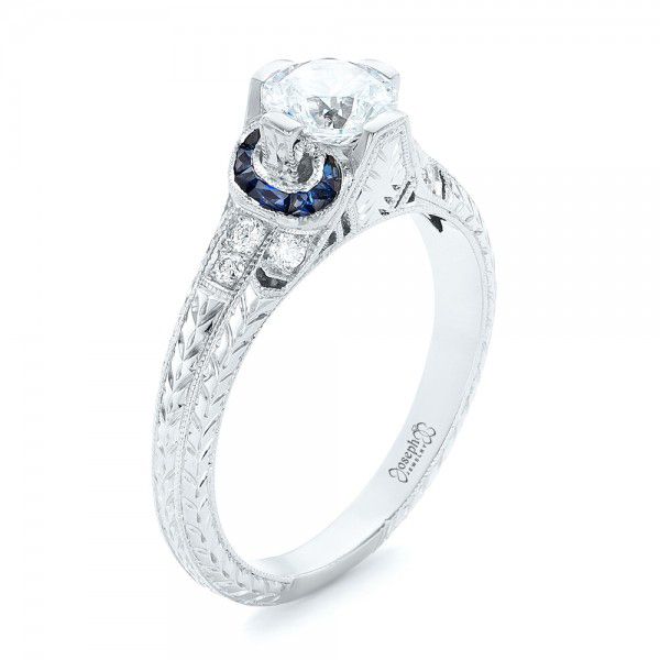 Diamond and Blue Sapphire Engagement Ring - Image