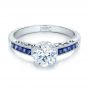 18k White Gold Diamond And Blue Sapphire Engagement Ring - Flat View -  100389 - Thumbnail