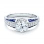 Diamond And Blue Sapphire Engagement Ring - Flat View -  100390 - Thumbnail