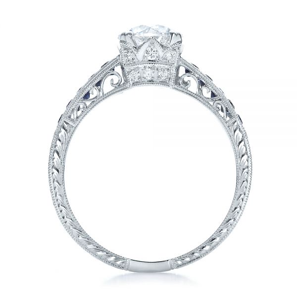  Platinum Platinum Diamond And Blue Sapphire Engagement Ring - Front View -  100389