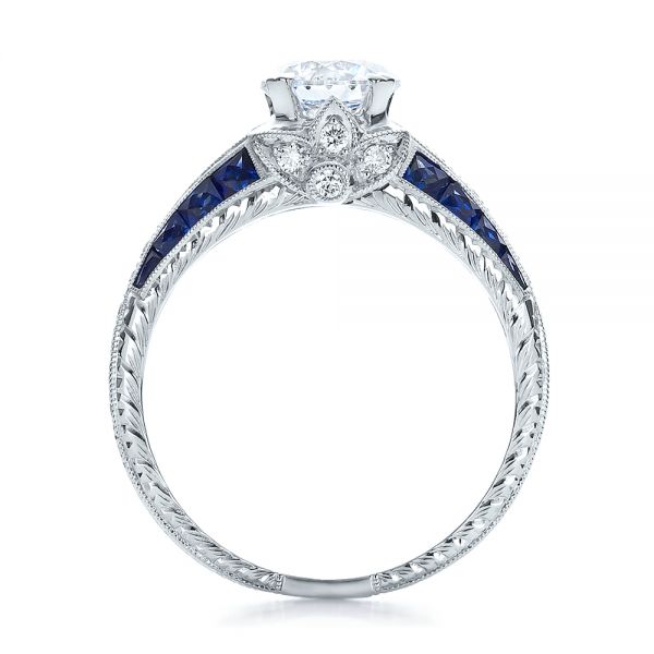 Diamond And Blue Sapphire Engagement Ring - Front View - 100390