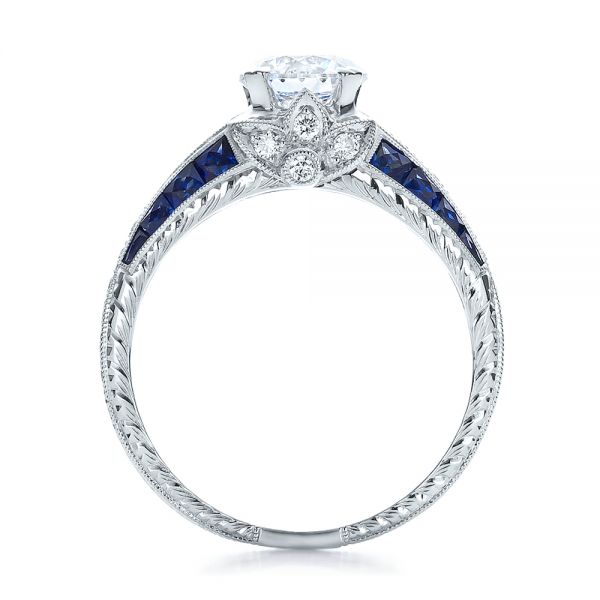 Diamond And Blue Sapphire Engagement Ring - Front View -  100390