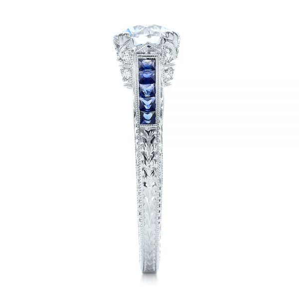 18k White Gold Diamond And Blue Sapphire Engagement Ring - Side View - 100389