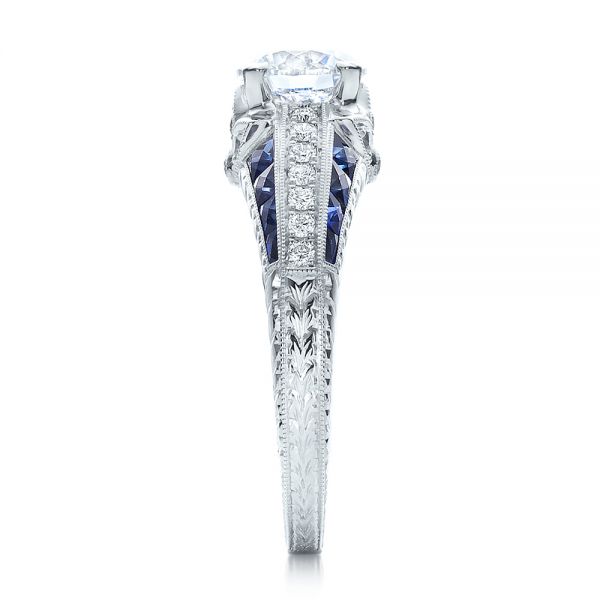 Diamond And Blue Sapphire Engagement Ring - Side View -  100390