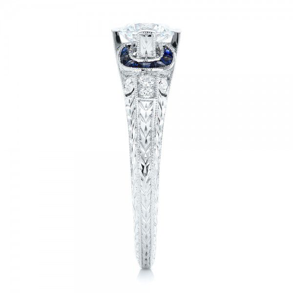 18k White Gold Diamond And Blue Sapphire Engagement Ring - Side View -  102677