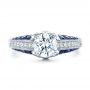 Diamond And Blue Sapphire Engagement Ring - Top View -  100390 - Thumbnail