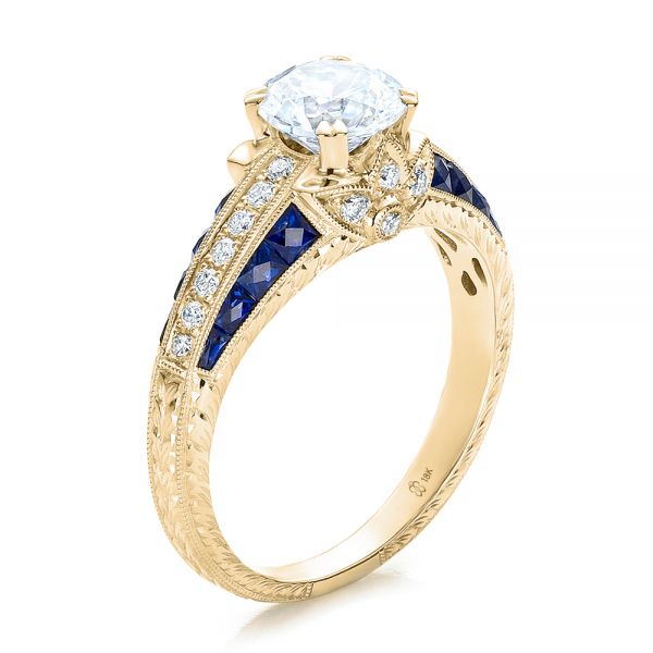Diamond and Blue Sapphire Engagement Ring - Image