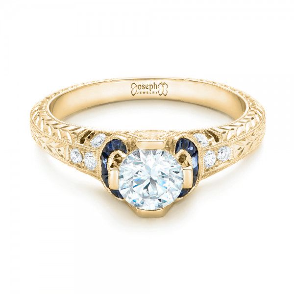 14k Yellow Gold 14k Yellow Gold Diamond And Blue Sapphire Engagement Ring - Flat View - 102677