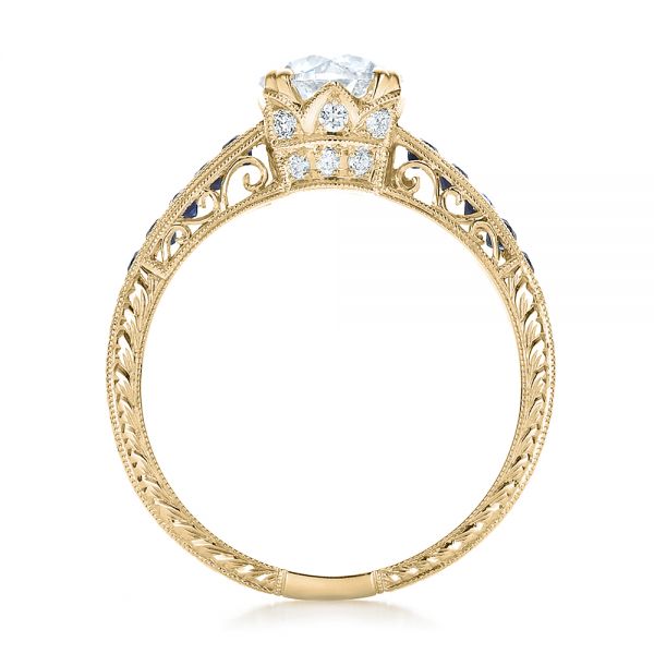 18k Yellow Gold 18k Yellow Gold Diamond And Blue Sapphire Engagement Ring - Front View -  100389
