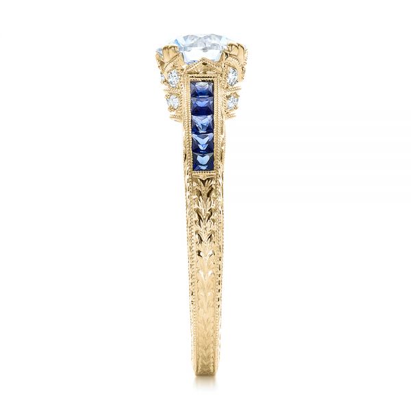 14k Yellow Gold 14k Yellow Gold Diamond And Blue Sapphire Engagement Ring - Side View -  100389