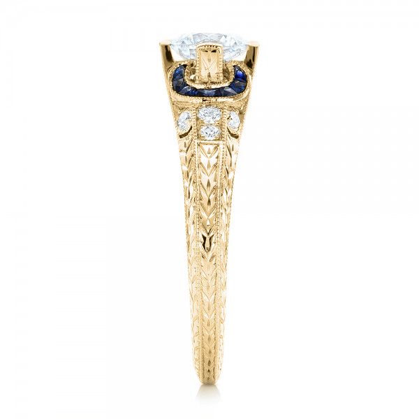 18k Yellow Gold 18k Yellow Gold Diamond And Blue Sapphire Engagement Ring - Side View -  102677