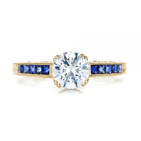 18k Yellow Gold 18k Yellow Gold Diamond And Blue Sapphire Engagement Ring - Top View -  100389