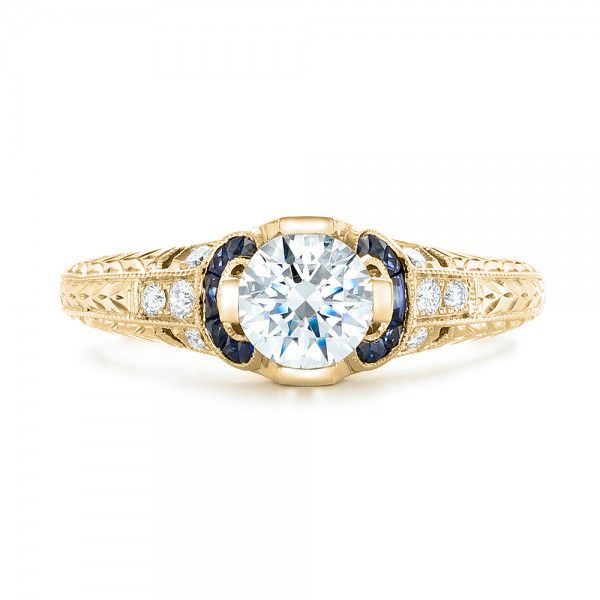 14k Yellow Gold 14k Yellow Gold Diamond And Blue Sapphire Engagement Ring - Top View -  102677