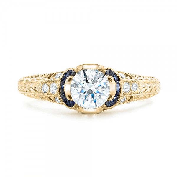 14k Yellow Gold 14k Yellow Gold Diamond And Blue Sapphire Engagement Ring - Top View - 102677
