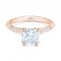18k Rose Gold 18k Rose Gold Diamond And Blue Sapphire Knife Edge Engagement Ring - Flat View -  102116 - Thumbnail