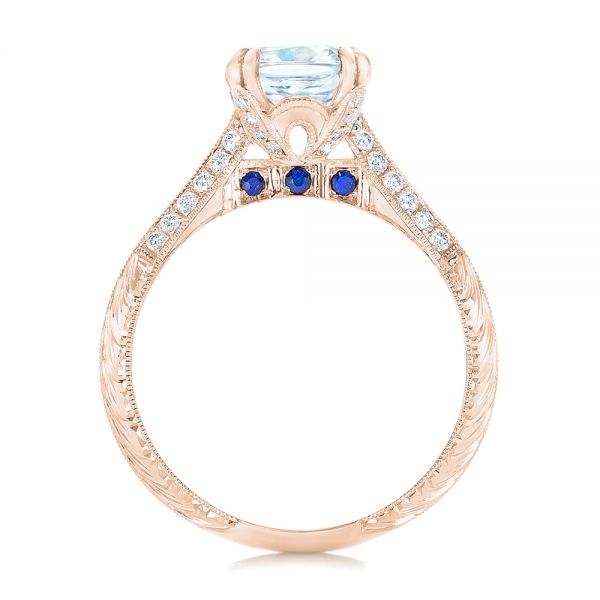 18k Rose Gold 18k Rose Gold Diamond And Blue Sapphire Knife Edge Engagement Ring - Front View -  102116