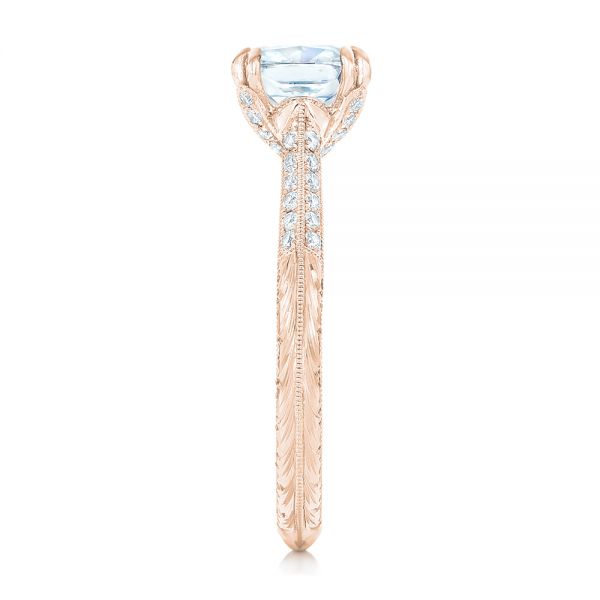 18k Rose Gold 18k Rose Gold Diamond And Blue Sapphire Knife Edge Engagement Ring - Side View -  102116